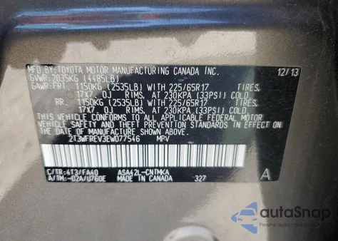 2014 Toyota Rav4 Xle from USA, damaged, VIN 2T3WFREV3EW077546